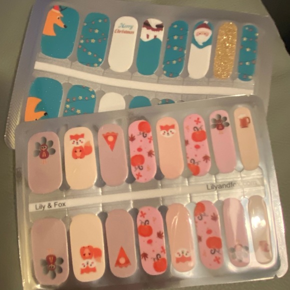2 Nailwrap Sets Thanksgiving Christmas Turkey Fox Pie & Pumpkins~Santa Glitter.. - Picture 1 of 6